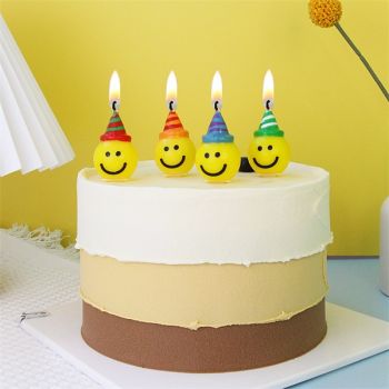 Vỉ nến 4 mặt cười vàng đội mũ sinh nhật (vỉ)
